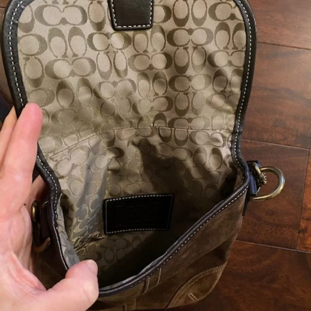 Coach brown leather suede crossbody bag - Picture 2 of 5